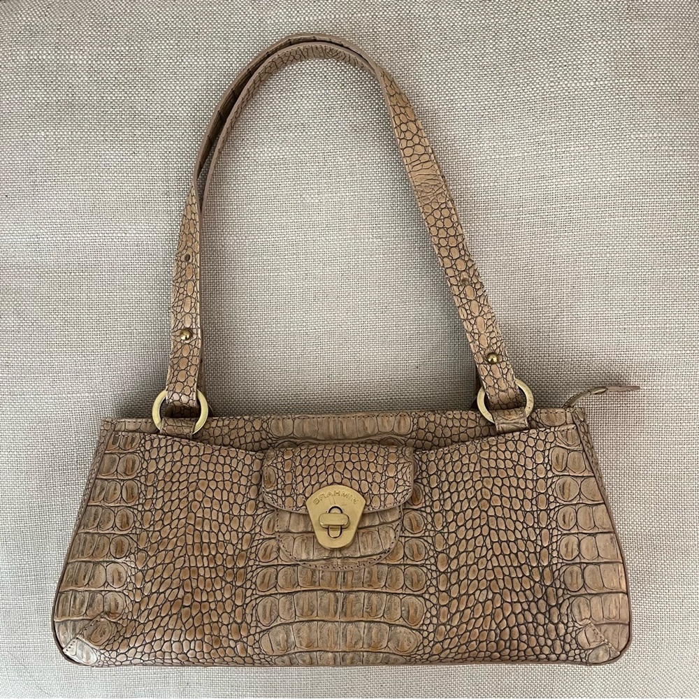 Brahmin Melbourne Shoulder Bag Lock Tan Croc Embossed